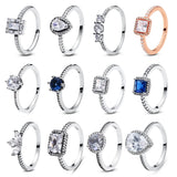 Original 925 Sterling Silver Ring Love Heart Pave CZ Crystal Stackable Rings For Women Wedding Engagement Birthday Gift Jewelry